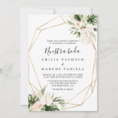 Invitation Feuillage Tropical Or Floral Nuestra Boda Mariage (Devant)