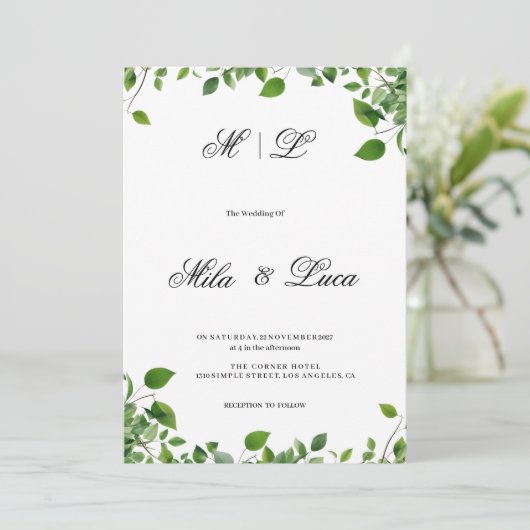 Invitation Feuillage végétal Mariage simple (Debout devant)