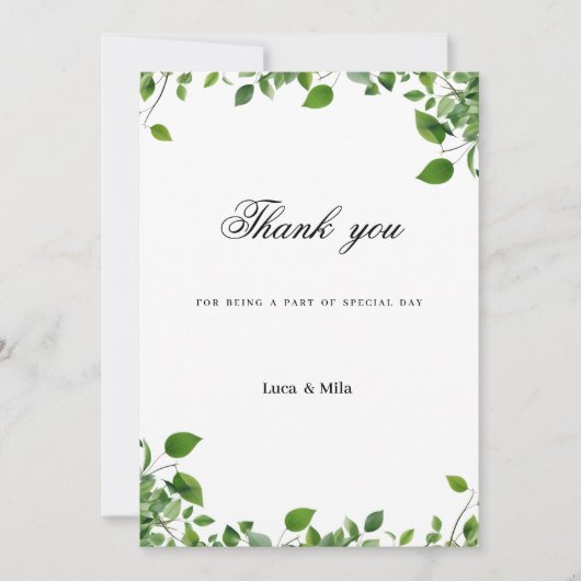 Invitation Feuillage végétal Merci simple (Devant)