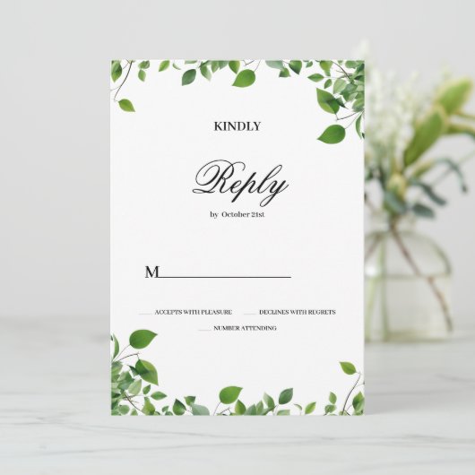 Invitation Feuillage végétal simple Mariage RSVP (Debout devant)