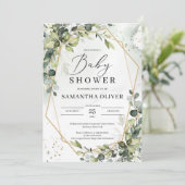 Invitation Feuillage verdoyant baby shower géométrique doré (Debout devant)