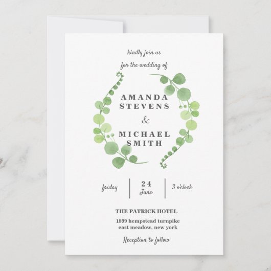 Invitation Feuillage verdoyant Mariage vert Aquarelle (Devant)