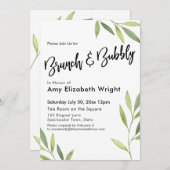 Invitation Feuillage vert Aquarelle Brunch & Bubbly (Devant / Derrière)