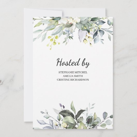 Invitation Feuillage vert boho douche nuptiale moderne (Dos)