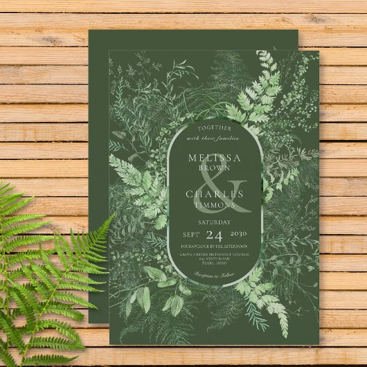 Invitation Feuillage vert émeraude rustique de fougère