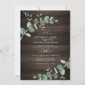 Invitation feuillage vert eucalyptus bois foncé rustique élég (Devant)