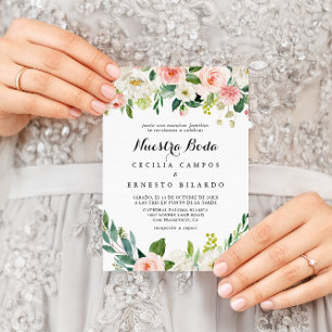 Invitation Feuillage vert floral simple Nuestra Boda Mariage