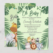 Invitation Feuillage vert jungle Animaux sauvages mignons Inv (Devant / Derrière)