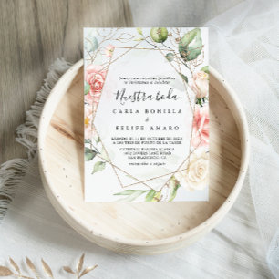 Invitation Feuillage vert or géométrique Nuestra Boda Mariage