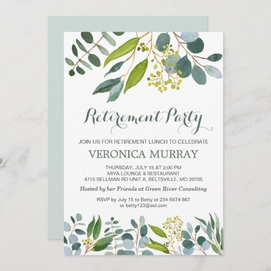 Invitation Feuillage vert, Parti de la retraite de l'eucalypt (Devant / Derrière)