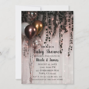 Invitation Feuillage Vert Rose Doré Lumières & Lierre Baby Sh
