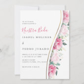 Invitation Feuillage vert rose Floral Nuestra Boda Mariage (Devant)