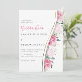 Invitation Feuillage vert rose Floral Nuestra Boda Mariage (Debout devant)