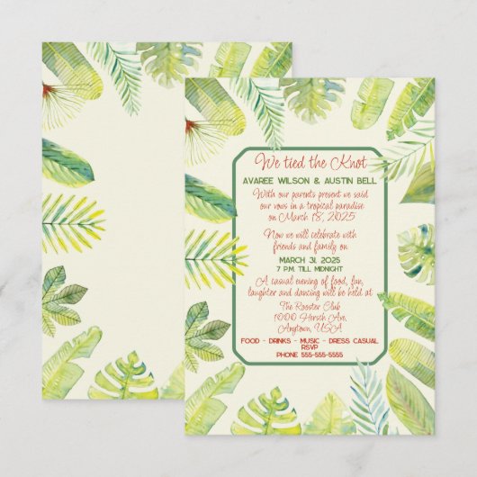Invitation Feuillage Vert Tropical (Devant / Derrière)