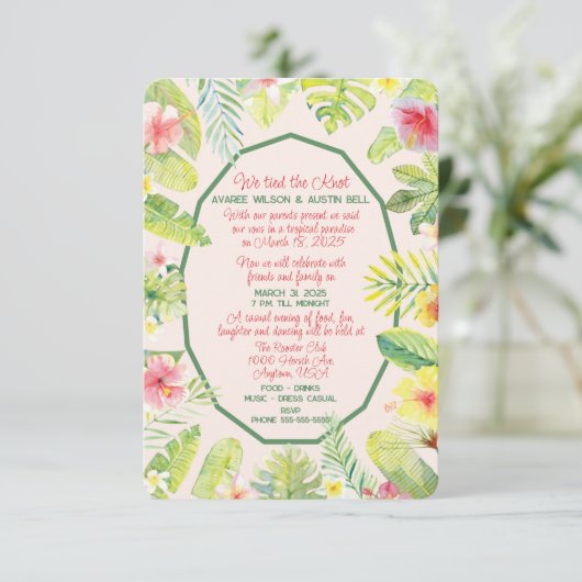 Invitation Feuillage vert tropical Hibiscus rouge (Debout devant)