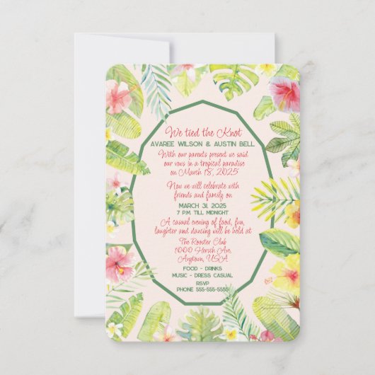 Invitation Feuillage vert tropical Hibiscus rouge (Devant)