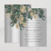 Invitation Feuillages d'eucalyptus argent paillettes or (Devant / Derrière)