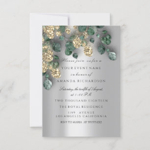 Invitation Feuillages d'eucalyptus argent paillettes or