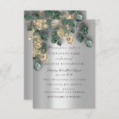 Invitation Feuillages d'eucalyptus paillettes argent or (Devant / Derrière)
