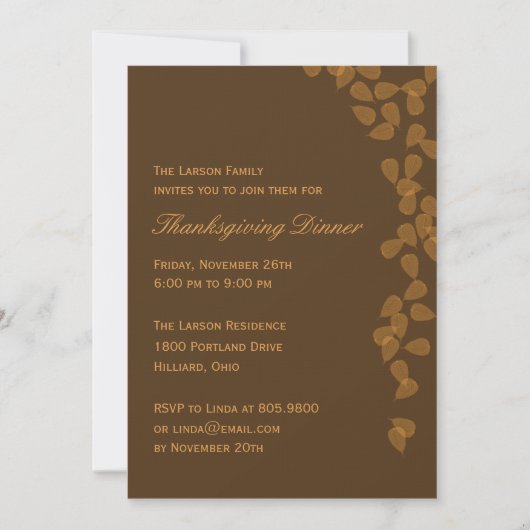 Invitation Feuille à la fête de Thanksgiving (Devant)