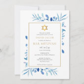 Invitation Feuille aquarelle bleue Bar Mitzvah Bat Mitzvah (Devant)