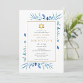 Invitation Feuille aquarelle bleue Bar Mitzvah Bat Mitzvah (Debout devant)