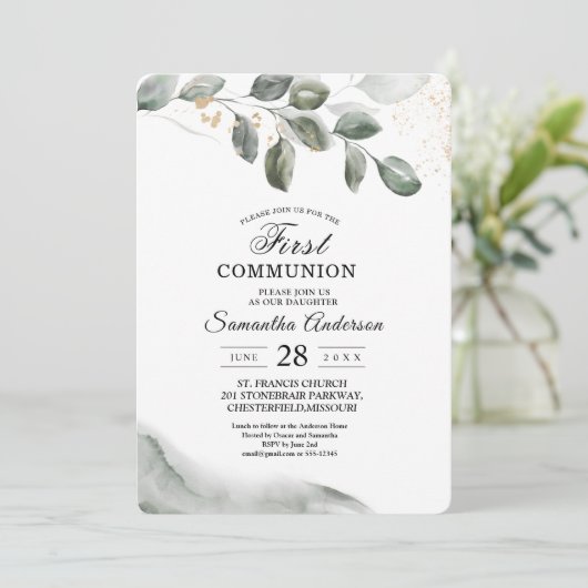 Invitation  Feuille aquarelle de verdure douce | Poussière d' (Debout devant)