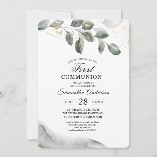 Invitation  Feuille aquarelle de verdure douce | Poussière d' (Devant)