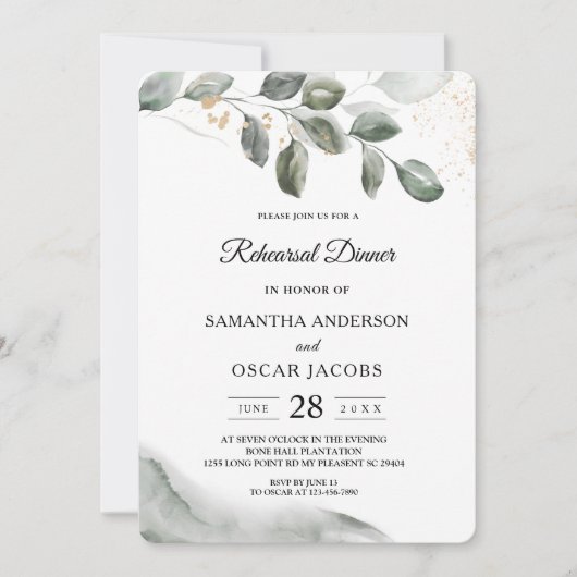 Invitation Feuille aquarelle de verdure douce | Poussière d'o (Devant)