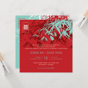 Invitation Feuille bambou double bonheur Mariage chinois