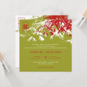 Invitation Feuille bambou double bonheur Mariage chinois