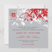 Invitation Feuille bambou double bonheur Mariage chinois (Devant)