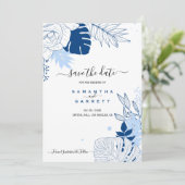 Invitation Feuille Bleue Et Blanche (Debout devant)