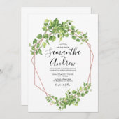 Invitation Feuille Bohème Aquarelle Élégante Rose Gold Végéta (Devant / Derrière)