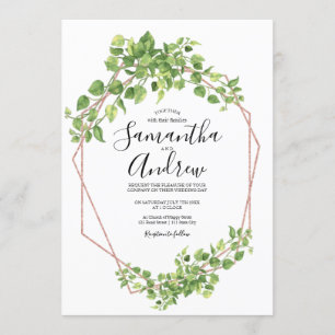Invitation Feuille Bohème Aquarelle Élégante Rose Gold Végéta