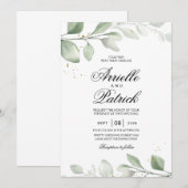 Invitation Feuille bohème élégante aquarelle (Devant / Derrière)