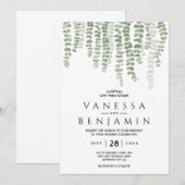 Invitation Feuille Boho Aquarelle Élégante Or de Verdure (Devant / Derrière)