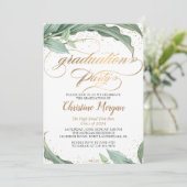 Invitation Feuille botanique Gold Script Graduation Party (Debout devant)