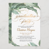 Invitation Feuille botanique Gold Script Graduation Party (Devant / Derrière)