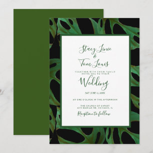 Invitation Feuille botanique Monstera verte Mariage Noir