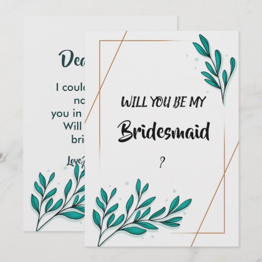 Invitation Feuille Bridesmaid Floral Gold (Devant / Derrière)