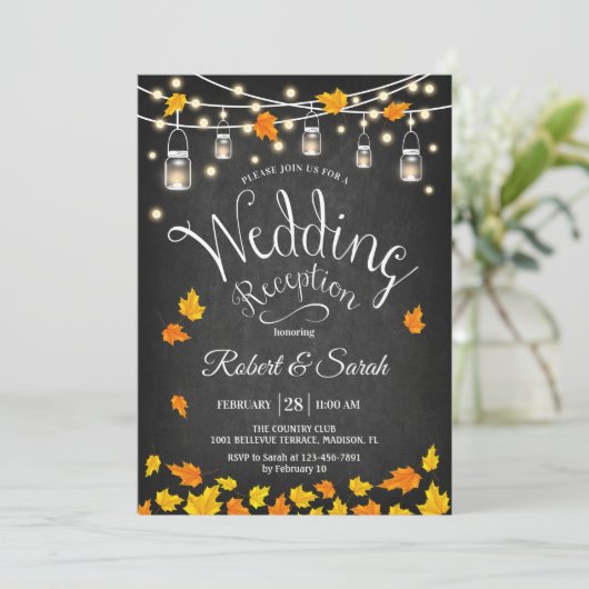 Invitation Feuille Chalkboard Automne Rustique Mariage Récept (Debout devant)