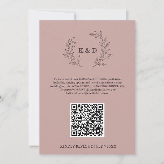 Invitation Feuille classique Lilac Purple QR Code Mariage (Dos)