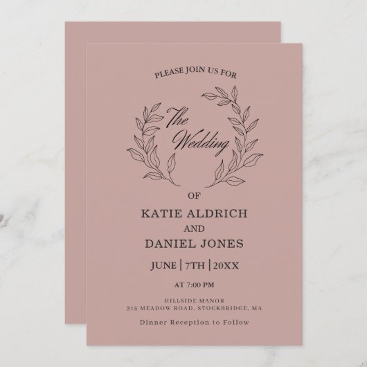 Invitation Feuille classique Lilac Purple QR Code Mariage (Devant / Derrière)