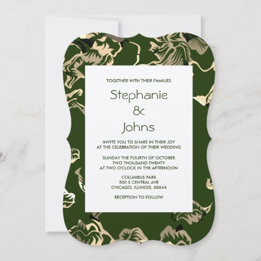Invitation Feuille classique vert foncé Mariage argent (Devant)