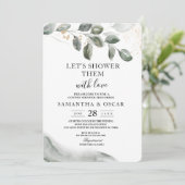 Invitation Feuille d'aquarelle verte douce | Poussière d'or (Debout devant)