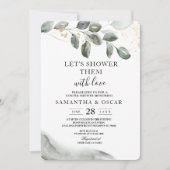 Invitation Feuille d'aquarelle verte douce | Poussière d'or (Devant)