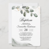Invitation Feuille d'aquarelle verte douce | Poussière d'or | (Devant)