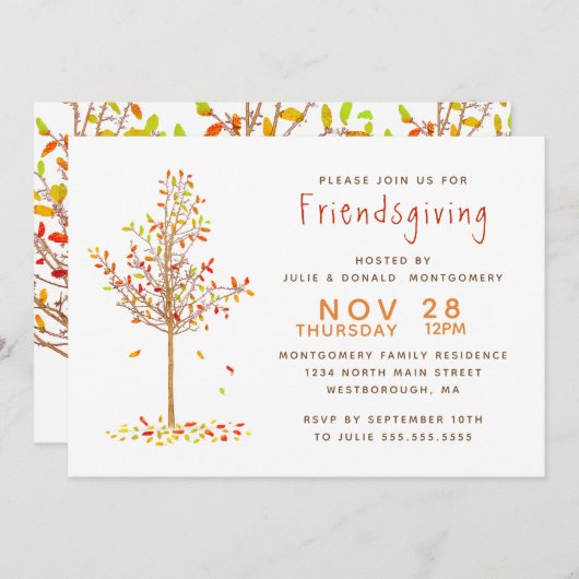 Invitation Feuille d'arbre d'automne d'aquarelle de (Devant / Derrière)