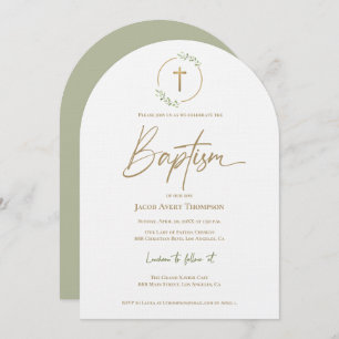 Invitation Feuille d'arc moderne Wreath Gold Croix dorée Bapt